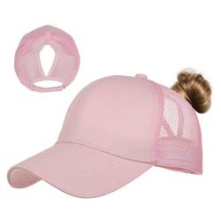 TMEOG Baseball Cap Damen Basecap Frauen Kappe mit Netz Pferdeschwanz Cap mit Loch für Zopf Baseballkappe Sommer Cappy Unifarben Sportkappe Atmungsaktiv(Rosa) von TMEOG