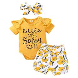 TMEOG Neugeborenes Baby Mädchen Kleidung Kurzarm Brief Print Strampler + Hosen + Stirnband Schöne Mode Casual Sommer Newborn Baby Set von TMEOG