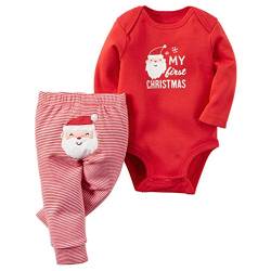 TMEOG Weihnachten Baby/Kinder Strampler Body Langarm+Lange Hosen Unisex Neugeborenes Xmas Bekleidungsset 2pcs Outfits Set Weihnachtsmann/Hirsch (18-24 Monate, Rot(Santa)) von TMEOG