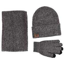 TMEOG Wintermütze Herren Mütze Schal Handschuh-Sets, Touchscreen Handschuhe Beanie Warme Mütze Strickmütze Winterschal Herren mit Fleecefutter (Hellgrau) von TMEOG