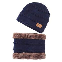 TMEOG Wintermütze Kinder Mütze Schal Set Beanie Kleinkind Loop Schal mit Fleece Gefütterte Warme Kindermütze Schlauchschal Strickmütze für Jungen Mädchen(3-10Jahre,Blau) von TMEOG