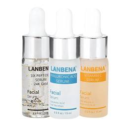 3 in 1 Lanbena Hyaluronsäure Serum & Vitamin C Serum & Sechs Peptide Serum, 24k Gold Anti Aging Whitening Feuchtigkeitsspendende straffende Hautpflege Essenz, sicher und ohne Stimulation der Haut von TMISHION