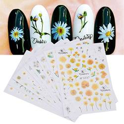 9pcs 3D Nail Art Aufkleber, 3D Design Nagel Sticker, Marguerite Flower Selbstklebende DIY Maniküre Abziehbilder Werkzeug Selbstklebende Prägung für Frauen Fingernagel Dekorationen von TMISHION