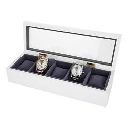 Uhrenbox, 5 Grids Einbrennlack Uhr Vitrine Aufbewahrungsbox Organizer Uhr Schmuck Armband Display Display Glas Deckel Box(Weiß) von TMISHION