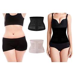 Korsett Damen Schwarz und Beige,Größe L,Bauchweg Stark Formend Waist Trainer Corset Body Shaper Corsage Shapewear Taillenformer von TMRBBesty