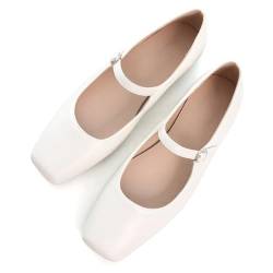 TN TANGNEST Flache Lederschuhe für Damen, bequeme quadratische Zehenpartie, Slip-On-Wohnungen, weiche Arbeits-Wohnungen, Retro, Mary Jane Flats, Beige., 38.5 EU von TN TANGNEST