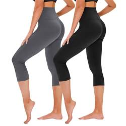 TNNZEET 3/4 Leggings Damen Capri Leggins für Sport, 7/8 Sporthose High Waist Sportleggings für Gym(Schwarz/Dunkelgrau,S-M) von TNNZEET