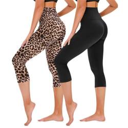 TNNZEET 3/4 Leggings Damen Capri Leggins für Sport, 7/8 Sporthose High Waist Sportleggings für Gym(Schwarz/Leopard,XXL) von TNNZEET