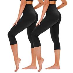 TNNZEET 3/4 Leggings Damen Capri Leggins für Sport, 7/8 Sporthose High Waist Sportleggings für Gym(Schwarz/Schwarz,S-M) von TNNZEET