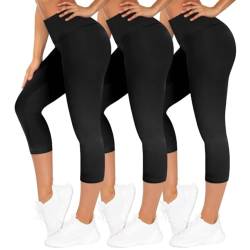 TNNZEET 3er Pack Capri Leggings Damen 3/4 für Sport, 7/8 Leggins High Waist Sporthose für Gym(Schwarz/Schwarz/Schwarz,S-M) von TNNZEET