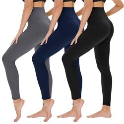 TNNZEET 3er Pack Leggings Damen High Waist Schwarz Leggins Blickdicht für Sport Gym(Schwarz/Dunkelgrau/Marineblau,2XL) von TNNZEET