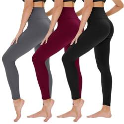 TNNZEET 3er Pack Leggings Damen High Waist Schwarz Leggins Blickdicht für Sport Gym(Schwarz/Dunkelgrau/Weinrot,S-M) von TNNZEET