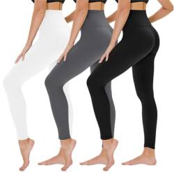 TNNZEET 3er Pack Leggings Damen High Waist Schwarz Leggins Blickdicht für Sport Gym(Schwarz/Dunkelgrau/Weiß,S-M) von TNNZEET