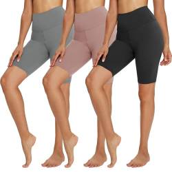 TNNZEET 3er Pack Radlerhose Damen High Waist Shorts Blickdicht Kurze Sporthose Leggings für Sport(1-Schwarz/Hautfarbe/Hellgrau, S-M) von TNNZEET