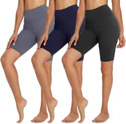 TNNZEET 3er Pack Radlerhose Damen High Waist Shorts Blickdicht Kurze Sporthose Leggings für Sport(1-Schwarz/Marineblau/Dunkelgrau, S-M) von TNNZEET