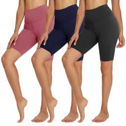 TNNZEET 3er Pack Radlerhose Damen High Waist Shorts Blickdicht Kurze Sporthose Leggings für Sport(1-Schwarz/Marineblau/Rosa, L-XL) von TNNZEET