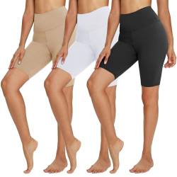 TNNZEET 3er Pack Radlerhose Damen High Waist Shorts Blickdicht Kurze Sporthose Leggings für Sport(1-Schwarz/Weiß/Beige, XXL) von TNNZEET
