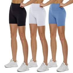TNNZEET 3er Pack Radlerhose Damen High Waist Shorts Blickdicht Kurze Sporthose Leggings für Sport(Hellblau/Schwarz/Weiß, XXL) von TNNZEET