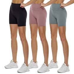 TNNZEET 3er Pack Radlerhose Damen High Waist Shorts Blickdicht Kurze Sporthose Leggings für Sport(Hellgrau/Hautfarbe/Schwarz, S-M) von TNNZEET