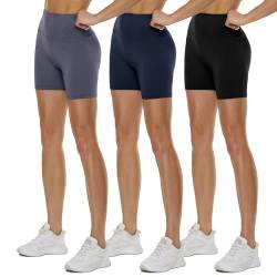 TNNZEET 3er Pack Radlerhose Damen High Waist Shorts Blickdicht Kurze Sporthose Leggings für Sport(Schwarz/Marineblau/Dunkelgrau, L-XL) von TNNZEET