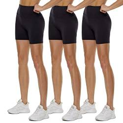 TNNZEET 3er Pack Radlerhose Damen High Waist Shorts Blickdicht Kurze Sporthose Leggings für Sport(Schwarz/Schwarz/Schwarz, XXL) von TNNZEET