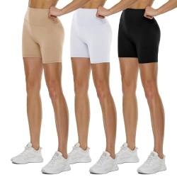 TNNZEET 3er Pack Radlerhose Damen High Waist Shorts Blickdicht Kurze Sporthose Leggings für Sport(Schwarz/Weiß/Beige, 2XL) von TNNZEET