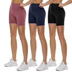 TNNZEET 3er Pack Radlerhose Damen High Waist Shorts Blickdicht Kurze Sporthose Leggings für Sport (Schwarz/Marineblau/Rosa,S-M) von TNNZEET