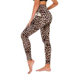 TNNZEET High Waist Leggings Damen Schwarz Leggins Blickdicht für Sport Gym, Leopard mit Taschen,L-XL von TNNZEET