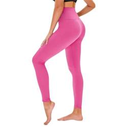 TNNZEET High Waist Leggings Damen Schwarz Leggins Elastische für Sport Gym,Kräftiges Rosa,S-M von TNNZEET