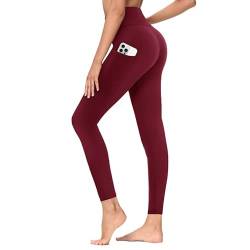 TNNZEET Leggings Große Größen Damen mit Taschen, High Waist Schwarz Plus Size Leggins für Sport Gym(Weinrotu,3XL) von TNNZEET