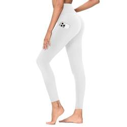 TNNZEET Leggings Große Größen Damen mit Taschen, High Waist Schwarz Plus Size Leggins für Sport Gym(Weiß,3XL) von TNNZEET