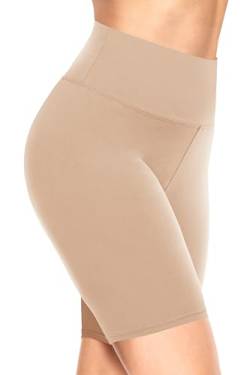 TNNZEET Radlerhose Damen Hohe Taille Kurze Sporthose Blickdicht Shorts für Yoga Gym (Beige,L/XL) von TNNZEET