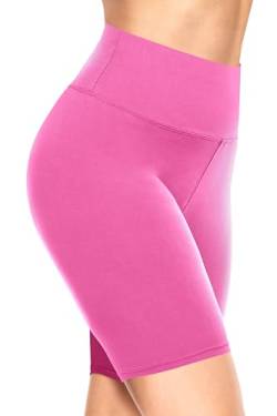 TNNZEET Radlerhose Damen Hohe Taille Kurze Sporthose Blickdicht Shorts für Yoga Gym (Kräftiges Rosa,L-XL) von TNNZEET