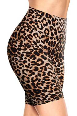 TNNZEET Radlerhose Damen Hohe Taille Kurze Sporthose Blickdicht Shorts für Yoga Gym (Leopard,S-M) von TNNZEET