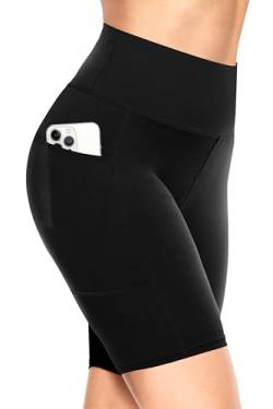 TNNZEET Radlerhose Damen Hohe Taille Kurze Sporthose Blickdicht Shorts für Yoga Gym (Schwarz-mit Taschen,S-M) von TNNZEET