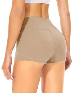 TNNZEET Radlerhose Damen Hohe Taille Shorts Bauchweg Kurze Sporthose Hotpants für Yoga Gym (Beige,L-XL) von TNNZEET