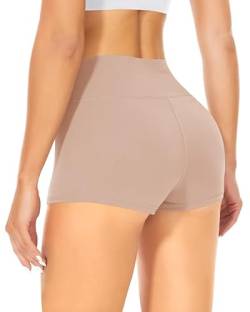 TNNZEET Radlerhose Damen Hohe Taille Shorts Bauchweg Kurze Sporthose Hotpants für Yoga Gym (Beige,XS) von TNNZEET