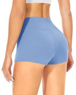 TNNZEET Radlerhose Damen Hohe Taille Shorts Bauchweg Kurze Sporthose Hotpants für Yoga Gym (Hellblau,XS) von TNNZEET