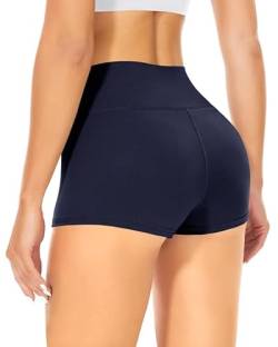 TNNZEET Radlerhose Damen Hohe Taille Shorts Bauchweg Kurze Sporthose Hotpants für Yoga Gym (Marineblau,L-XL) von TNNZEET