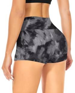 TNNZEET Radlerhose Damen Hohe Taille Shorts Bauchweg Kurze Sporthose Hotpants für Yoga Gym (Schwarz Tie-dye,XS) von TNNZEET