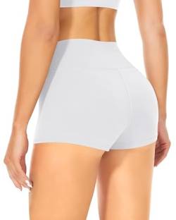 TNNZEET Radlerhose Damen Hohe Taille Shorts Bauchweg Kurze Sporthose Hotpants für Yoga Gym (Weiß,L-XL) von TNNZEET