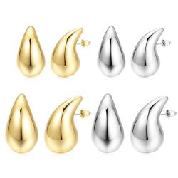 Dupes Ohrringe, 4 Paar 18k Gold und Tropfenform Ohrringe, Chunky Goldene Ohrringe, Silber Gold Ohrringe, Damen Mode Schmuck, Geschenke für Damen von TNSRAY