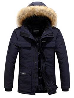 TNTTT Herren Winterjacke Fell Mit Kapuze Jacke Warm Winter Parka Mäntel Wintermantel Winddichte Outdoor Jacken Daunenjacke Men (Dunkelblau,S) von TNTTT