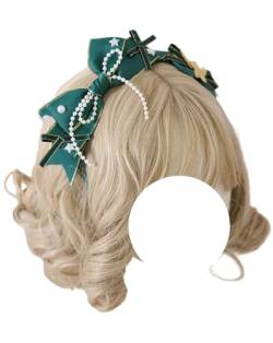 Gothic Schleife Stirnband Spitze Schleife Kopfbedeckung Schleife Haarband Lolita Party Cosplay Haarschmuck für Frauen (Dunkelgrün) von TO KU TOO YUO