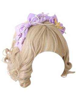 Gothic Schleife Stirnband Spitze Schleife Kopfbedeckung Schleife Haarband Lolita Party Cosplay Haarschmuck für Frauen (Hellviolett) von TO KU TOO YUO