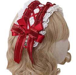 Lolita Stirnband Dienstmädchen Cosplay Stirnband Haarnadel Gothic süßes Mädchen Alltag Haar Cosplay Zubehör (Rot B) von TO KU TOO YUO