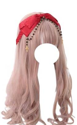 Mehrschichtiges Schleifen-Stirnband, Spitzenschleife, Kopfbedeckung, Perlen, Schleife, Haarband, Lolita, Party, Cosplay, Haarschmuck für Frauen (Rot) von TO KU TOO YUO