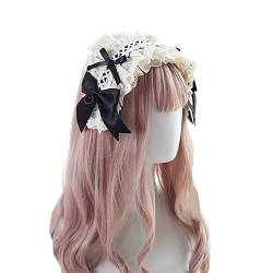 Schönes, mehrfarbiges Lolita-Spitzen-Stirnband mit Schleife, Dienstmädchen, Cosplay, Kopfbedeckung, tägliches Stirnband, Schwarz von TO KU TOO YUO