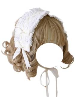 Spitzenschleife, Stirnband, Satin-Haarband, Schleifen, Kopfbedeckung, Schleife, Haarband, Lolita, Party, Cosplay, Haarschmuck für Frauen (weiß) von TO KU TOO YUO