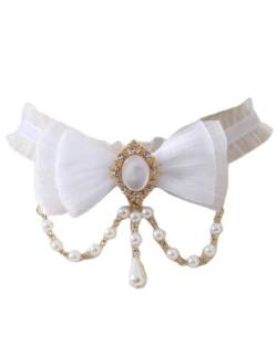 TO KU TOO YUO Schleife Halskette Spitze Perlenkette Choker Retro Gothic Halskette Lolita Halskette Choker für Hochzeit Party Alltag, Spitze von TO KU TOO YUO
